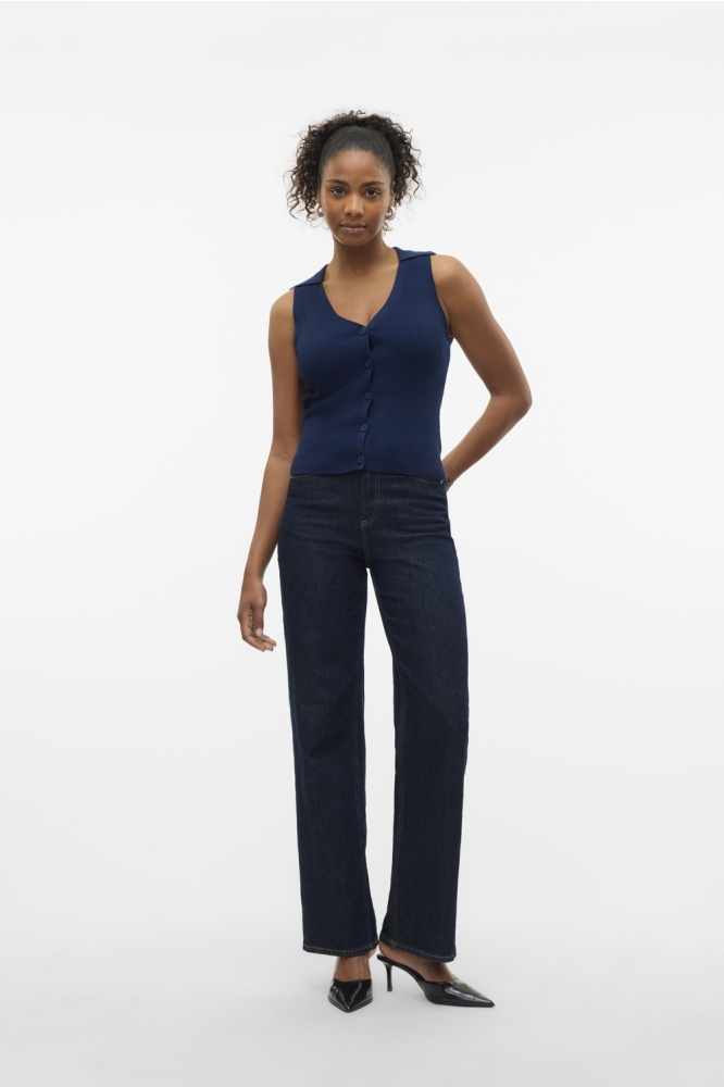 VMWILLOW SL V-NECK POLO TOP 10330770 NAVY BLAZER